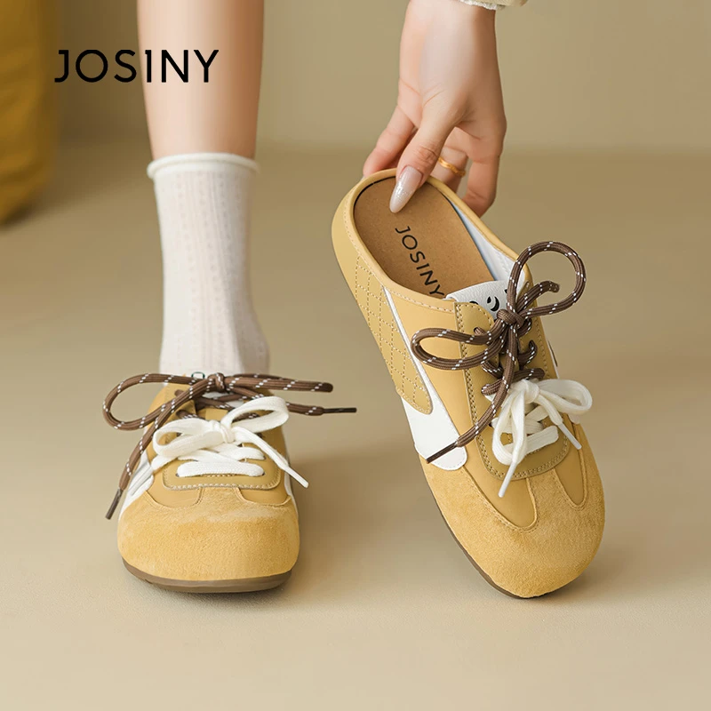 卓诗尼德训鞋懒人鞋百搭黄色软底女鞋子2025新款板鞋德训半拖鞋女