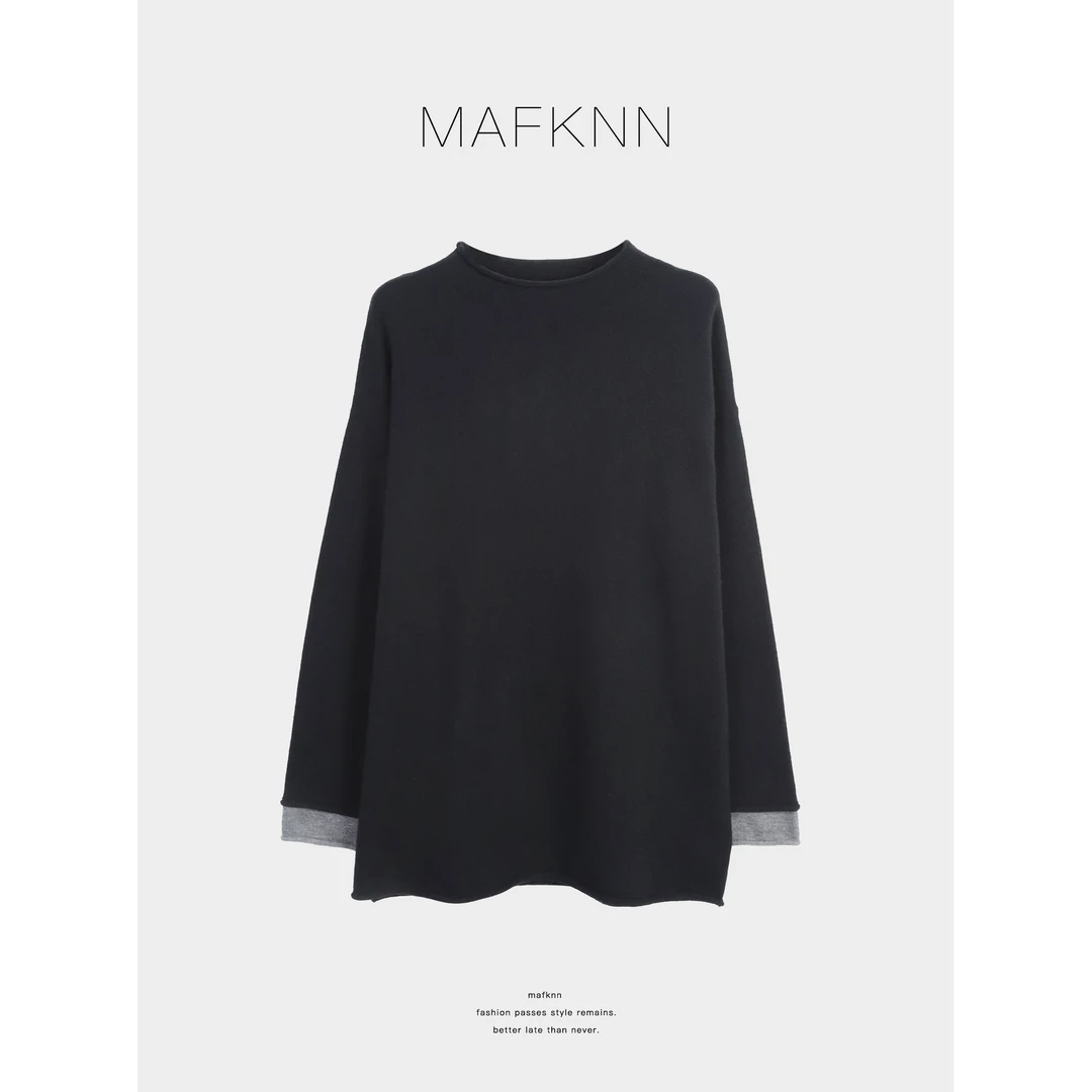 MAFKNN/玛肯时尚休闲简约纯色百搭假两件毛衣MK13708