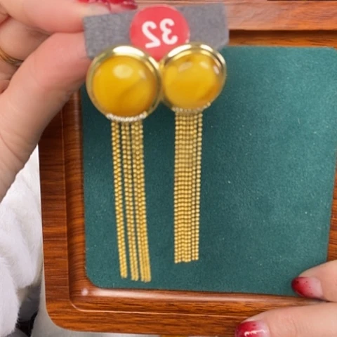 蜜蜡耳饰银S925镶嵌耳吊