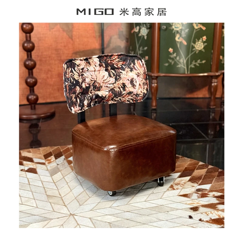 【米高家居】家用靠背小椅子滑轮设计软包坐凳沙发边矮凳换鞋凳