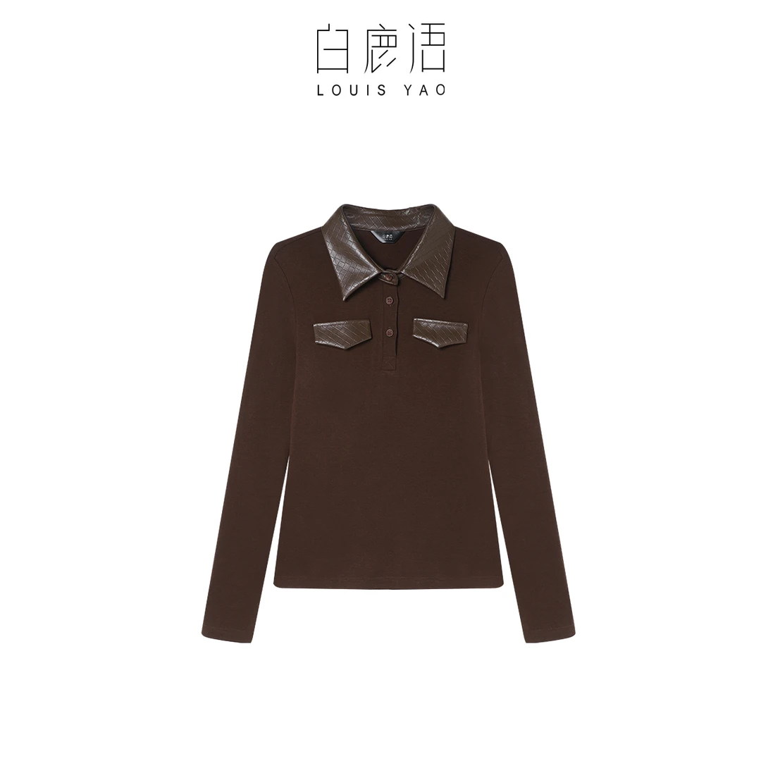【商场同款新品】白鹿语新款拼接翻领长袖百搭T恤BX20330