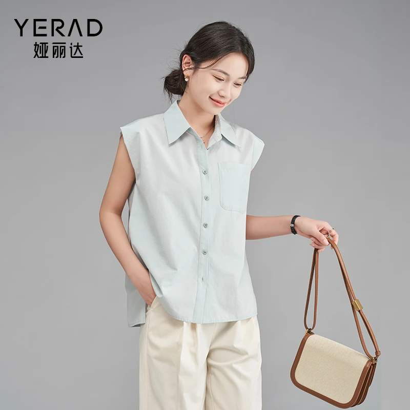 【奥莱专享】娅丽达法式休闲气质翻领无袖衬衫小众百搭衬衣