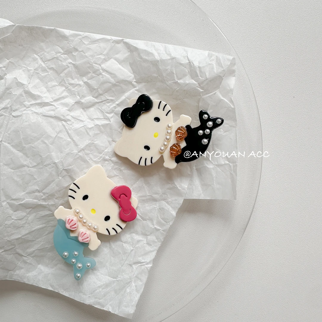 人鱼KT猫i韩系可爱夏日度假风ns发夹醋酸高级小众设计鸭嘴夹