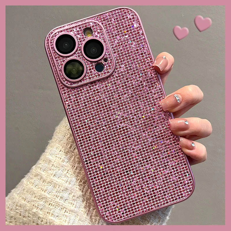 闪钻粉色适用苹果16手机壳iphone15pro皮纹套14高级13必备配件max
