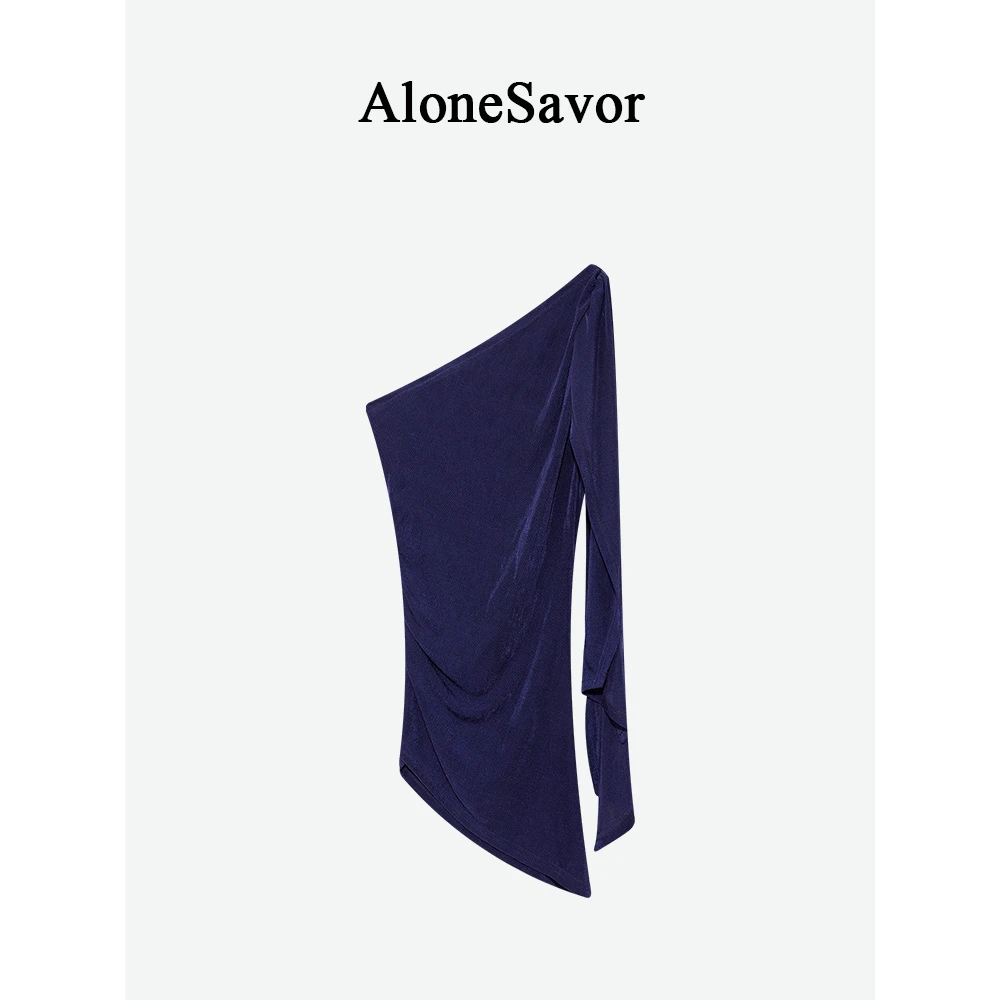 【ALONE SAVOR】龍喜儿   飘带颂  优雅气质褶皱设计感小众T恤J231