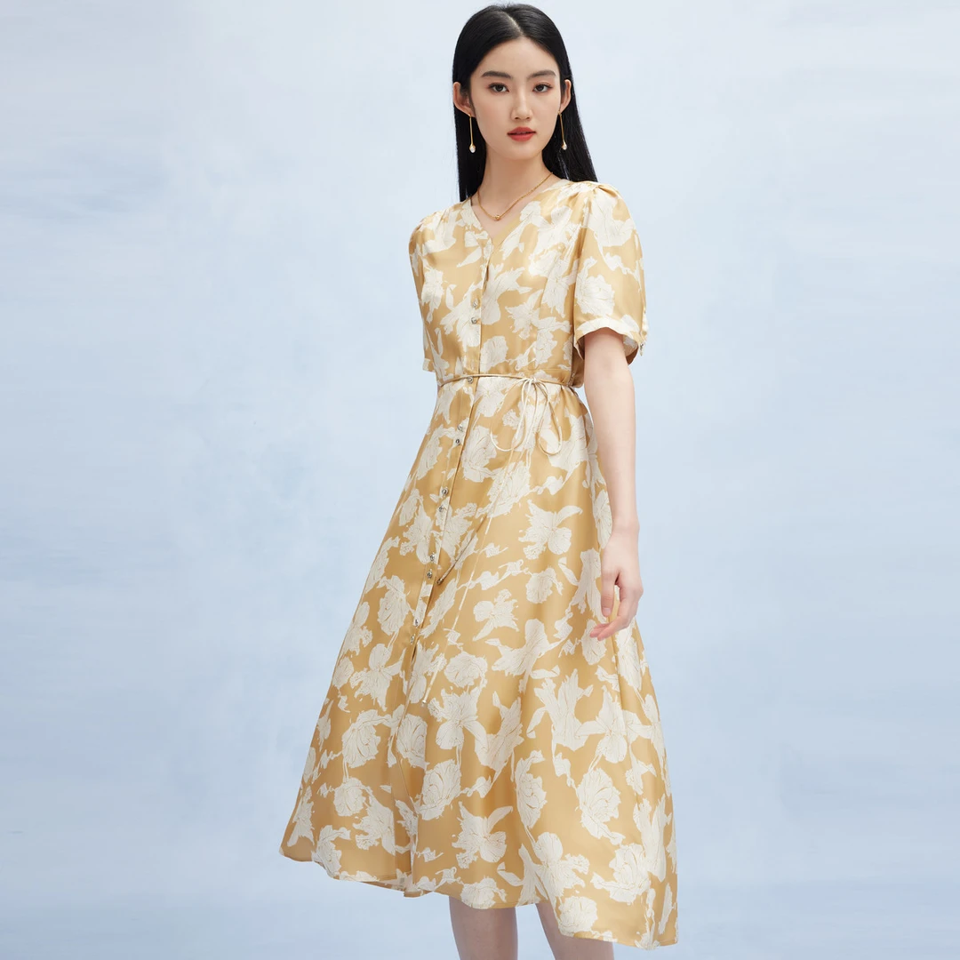 帕罗V领明艳动人女裙短袖连衣裙ES2F0172Z