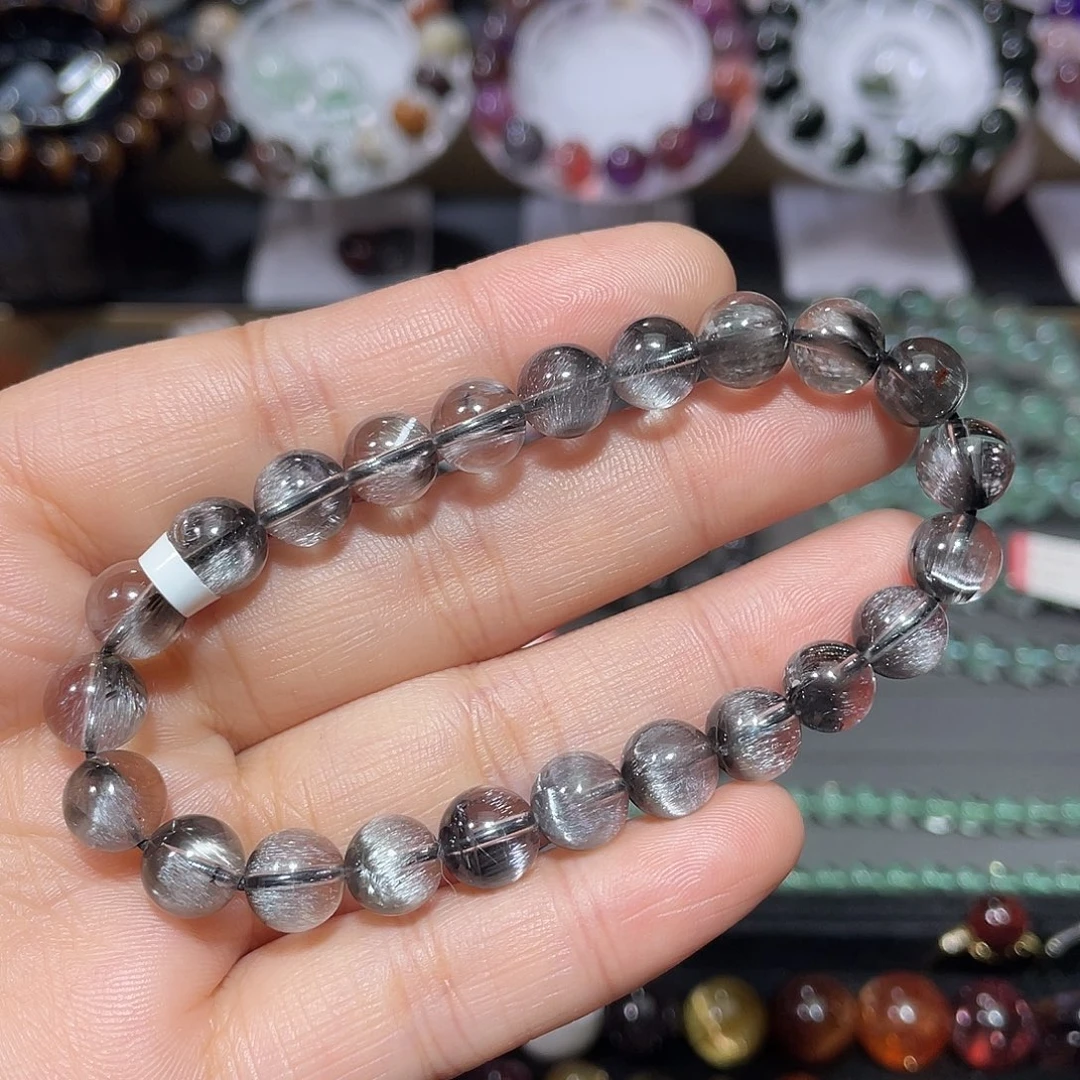 水晶手链未镶嵌黑银钛手串