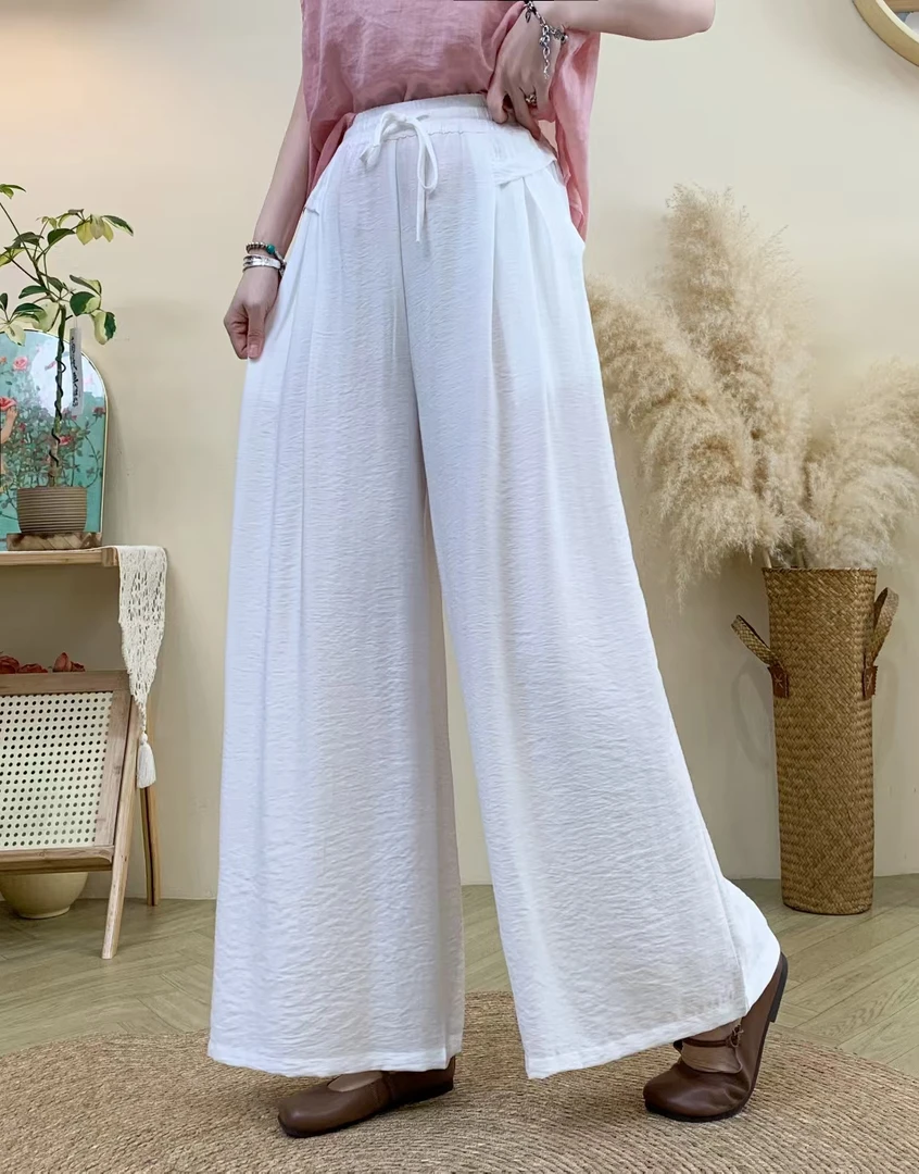 肌理感冰丝阔腿裤女2025夏季新款慵懒山本裤高腰显瘦休闲裤裙潮