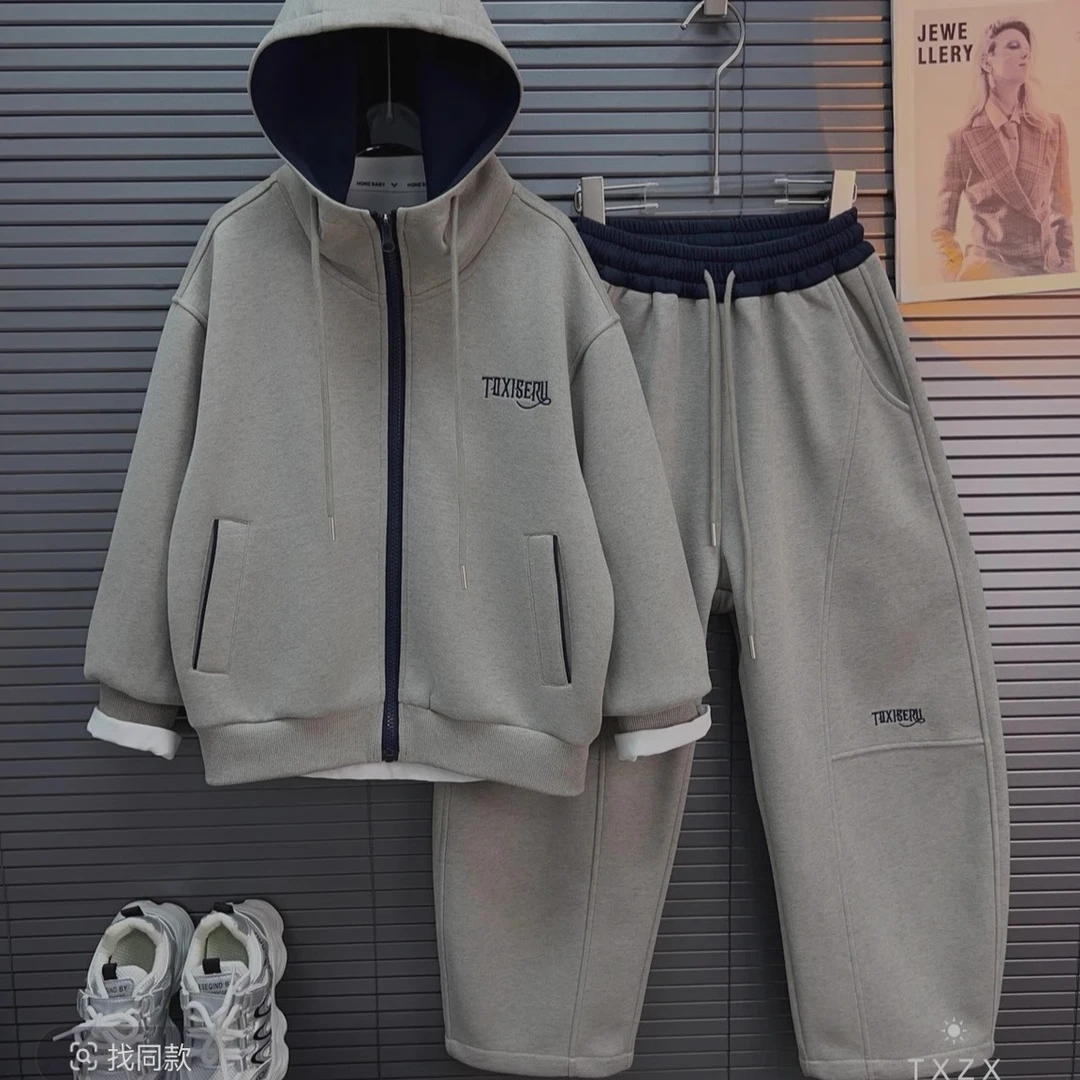 男童秋季连帽套装2025新款中大童男孩春秋装外套运动休闲两件套潮