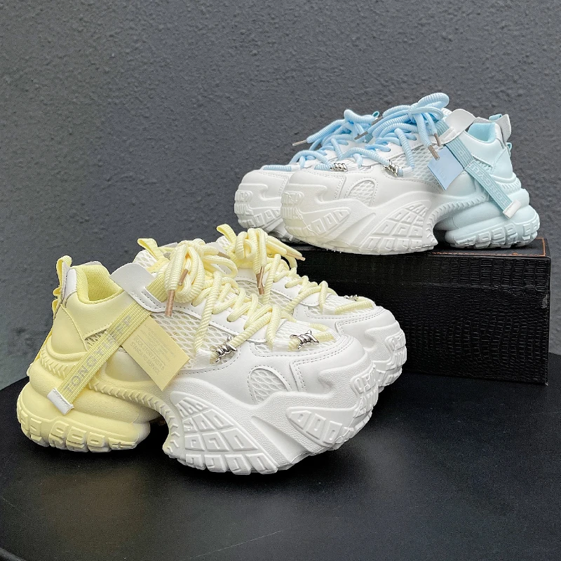 拼色网面老爹鞋女夏季2025新款厚底增高软底透气百搭休闲运动鞋