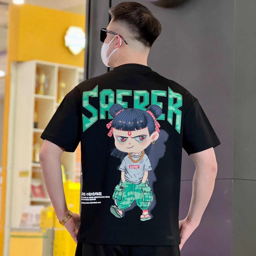 夏季新款短袖男t恤2025年哪吒图案青年微宽松休闲百搭时尚半袖ins