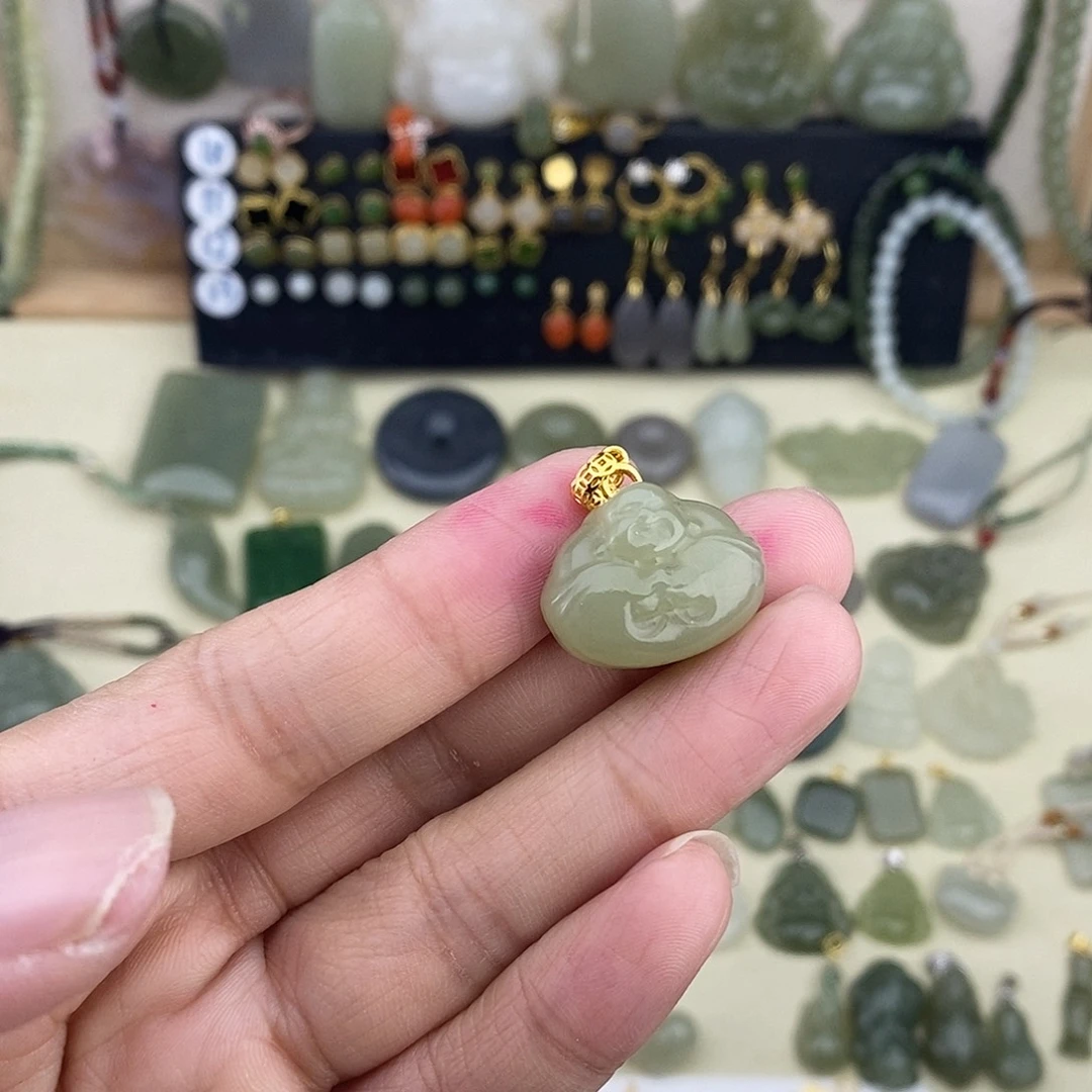 和田玉银S925镶嵌吊坠(不含链)