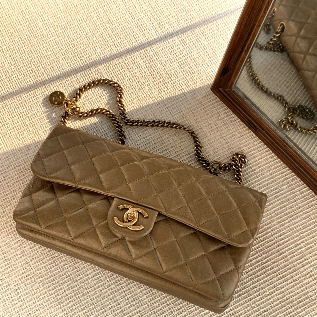 95新 Chanel/香奈儿 chanel复古铜cf链条斜挎包