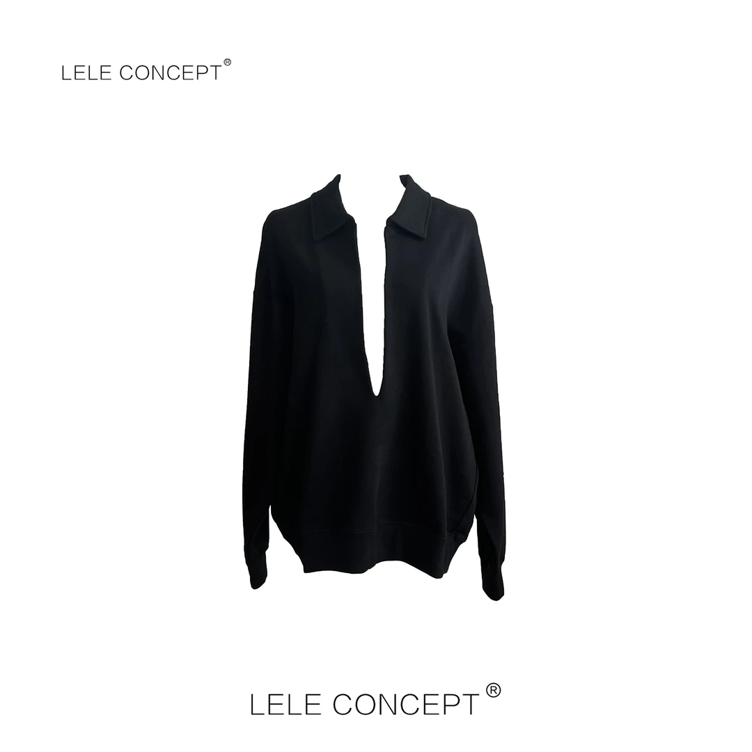 LELE CONCEPT | 休闲减龄精致翻领深V卫衣S1168