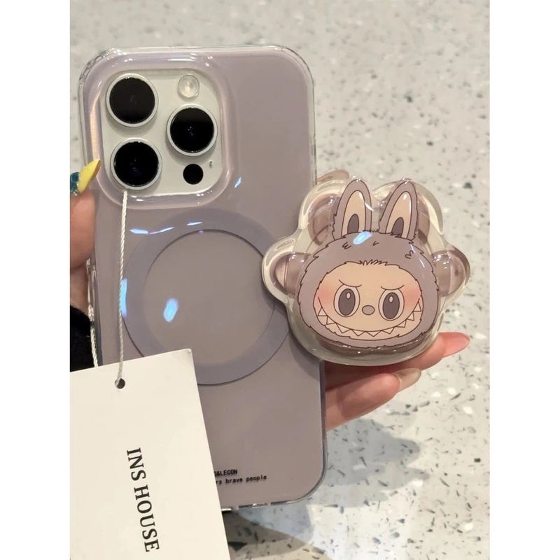 简约烟灰色龇牙拉布布磁吸适用iphone15promax手机壳16pro支架14