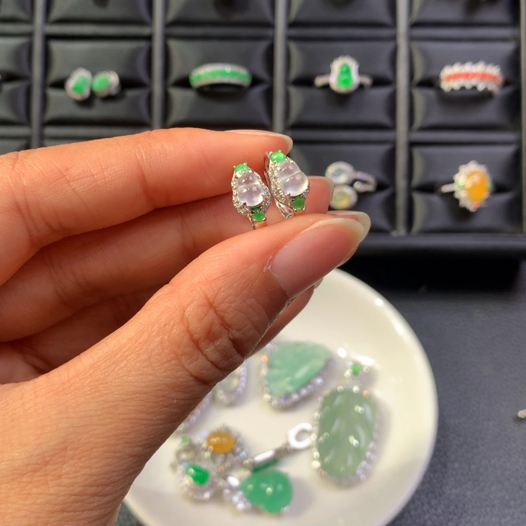 翡翠银S925镶嵌耳饰