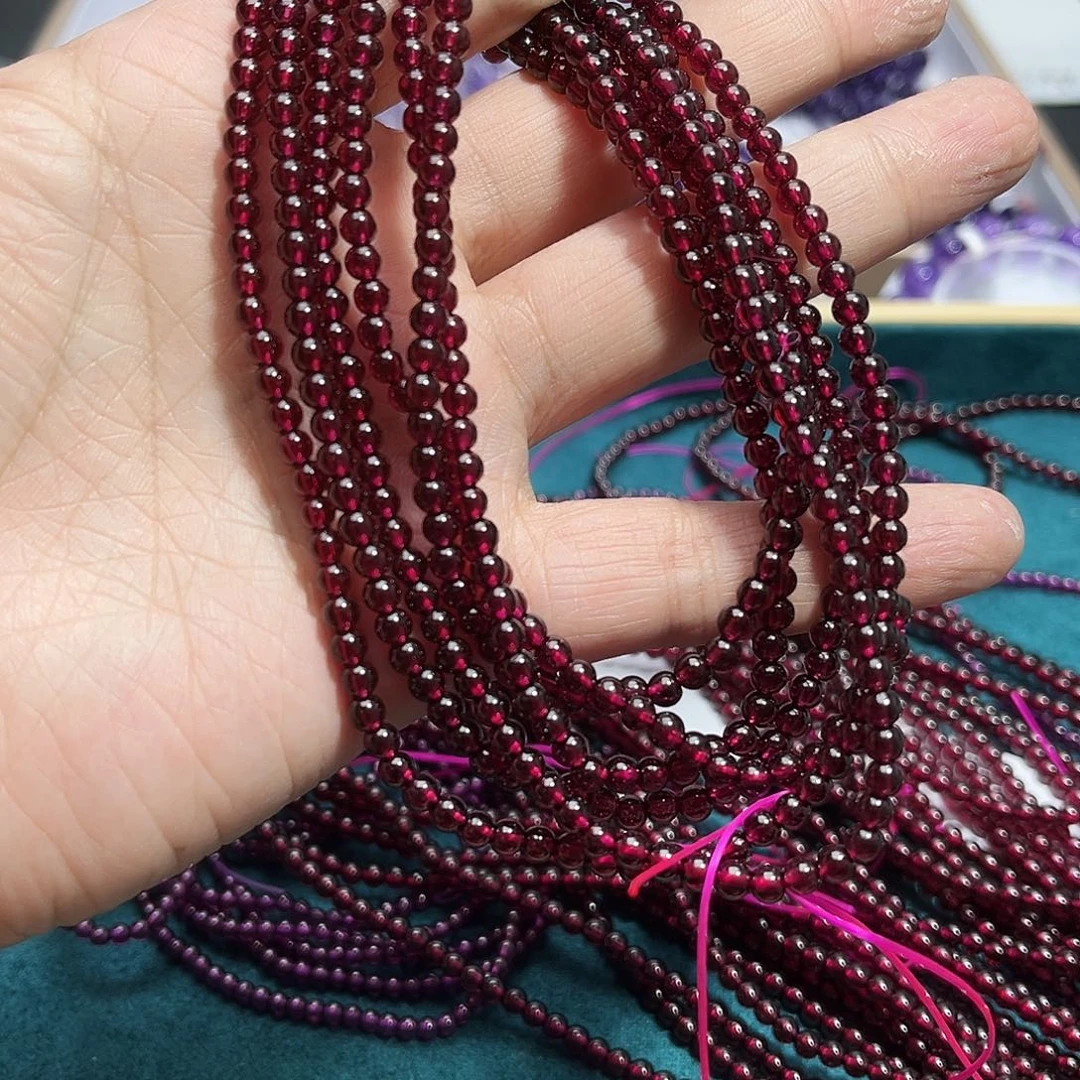 水晶手链未镶嵌酒红石榴石多圈4mm