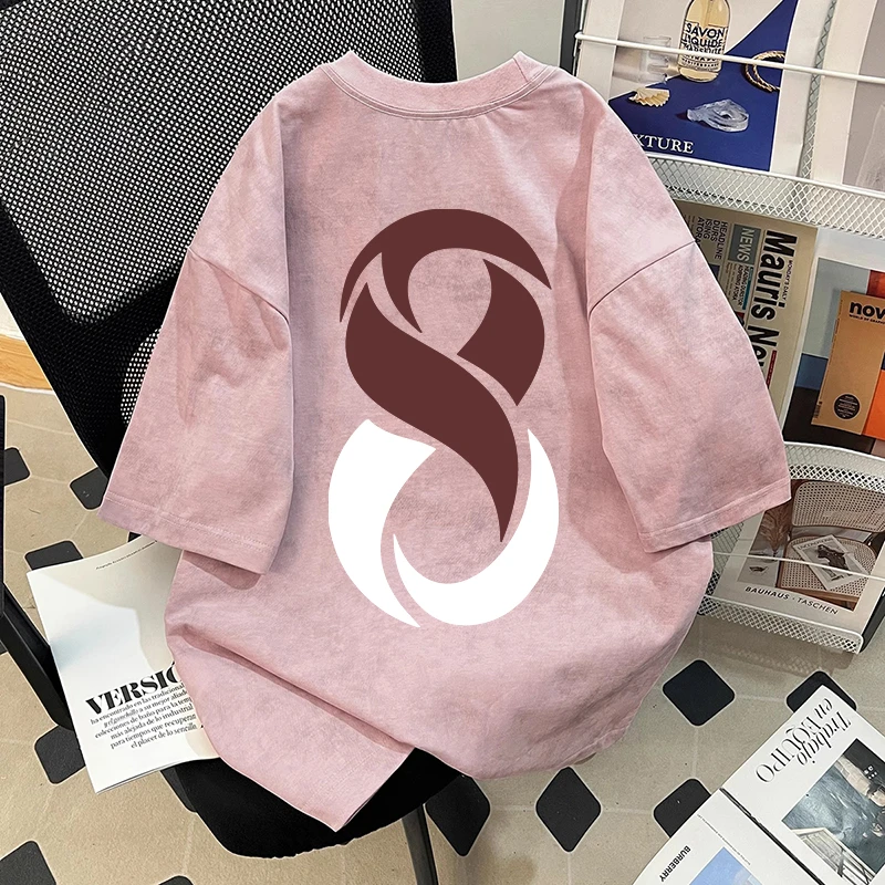 ins潮牌字母印花圆领扎染短袖t恤男女2025夏季港风宽松中性风上衣