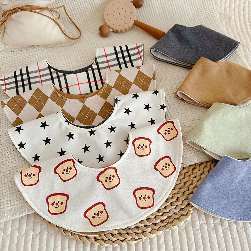 圆形双面婴儿防水口水巾宝宝纯棉围嘴韩系口水围新生儿吸水围兜
