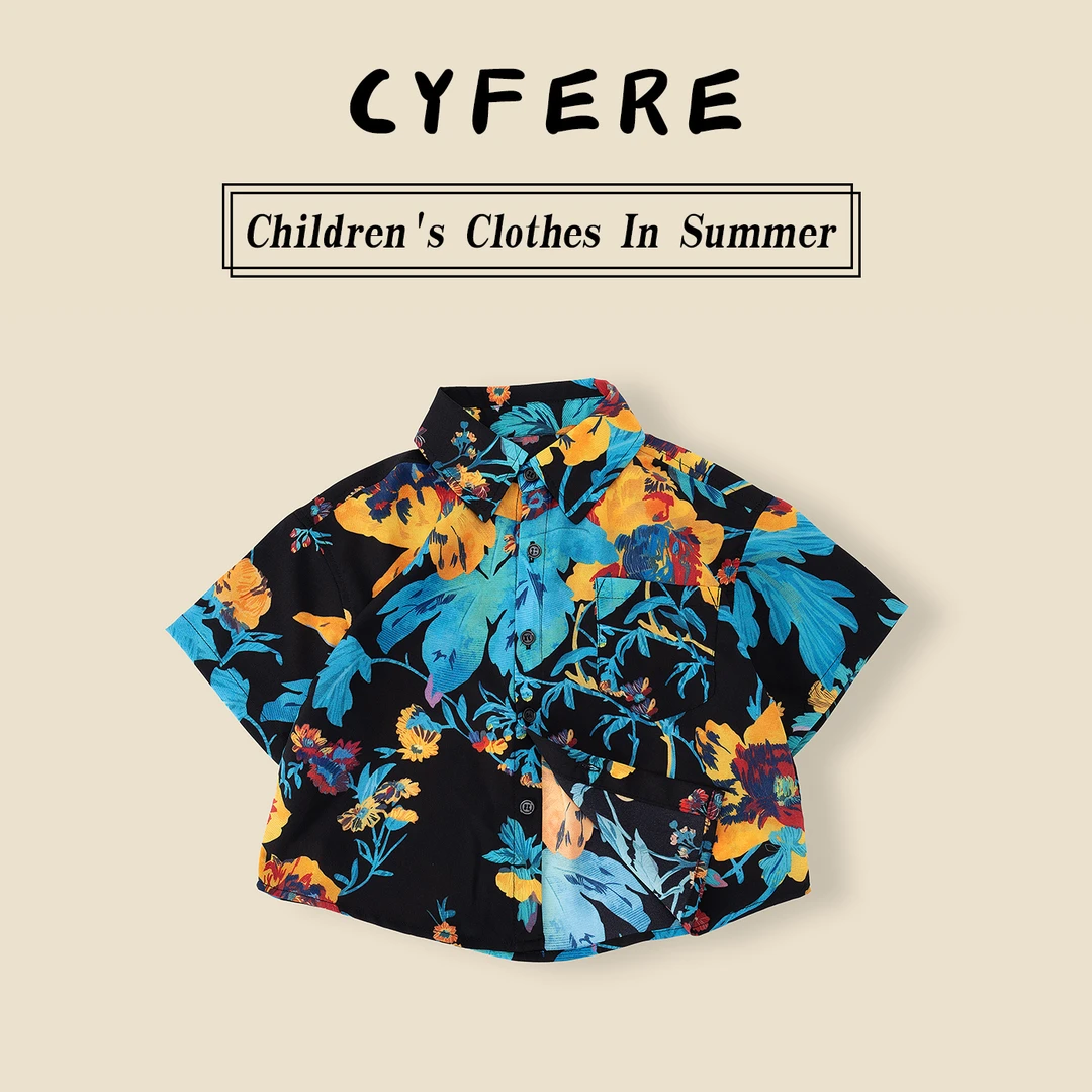 CYFERE2025夏季新款清凉个性潮流男儿童短袖衬衫港风度假Y570630