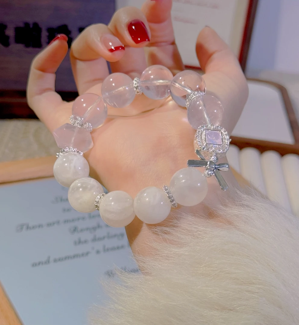 K62《婚纱白》雪花幽灵+透马粉手串