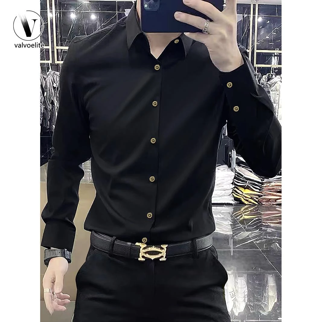 VALVOELITE高端免烫垂感衬衫长袖男士休闲修身秋季弹力商务衬衣潮
