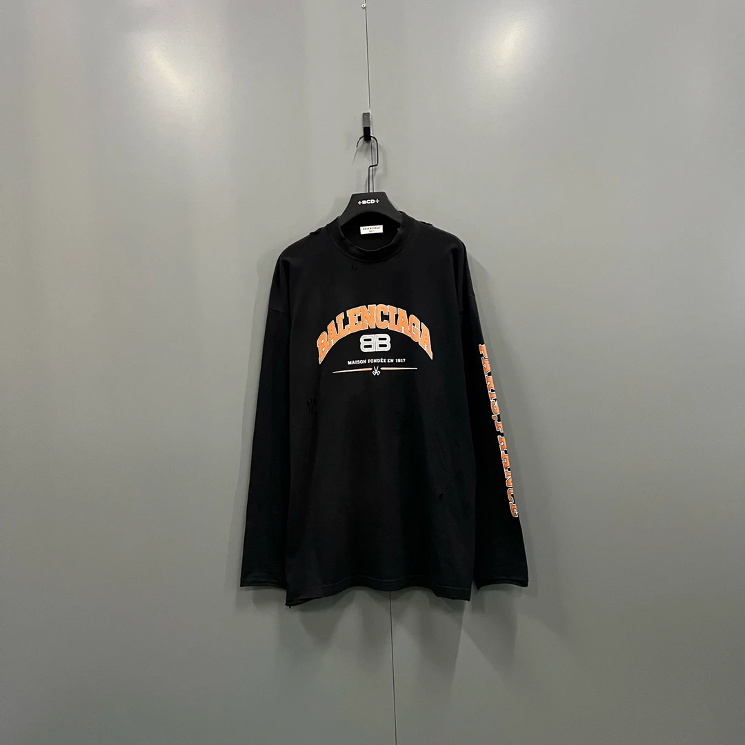 99新 Balenciaga/巴黎世家 (ll) 黑色双B字母印花长袖 2码/017066