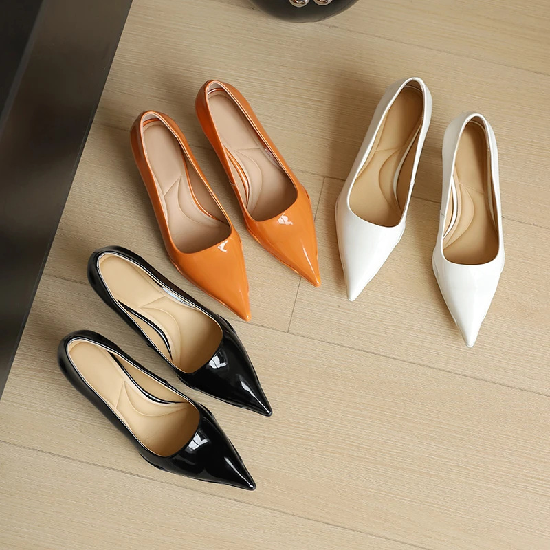 2025羊皮4.5厘米气质浅口女鞋优雅时尚舒适透气中跟百搭单鞋9678c