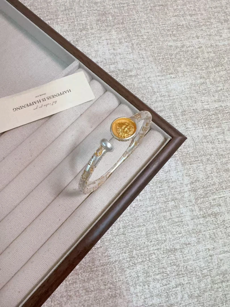 足银手镯 足银999.9描金黄财神吉言开口手镯复古民族风纯手工精美