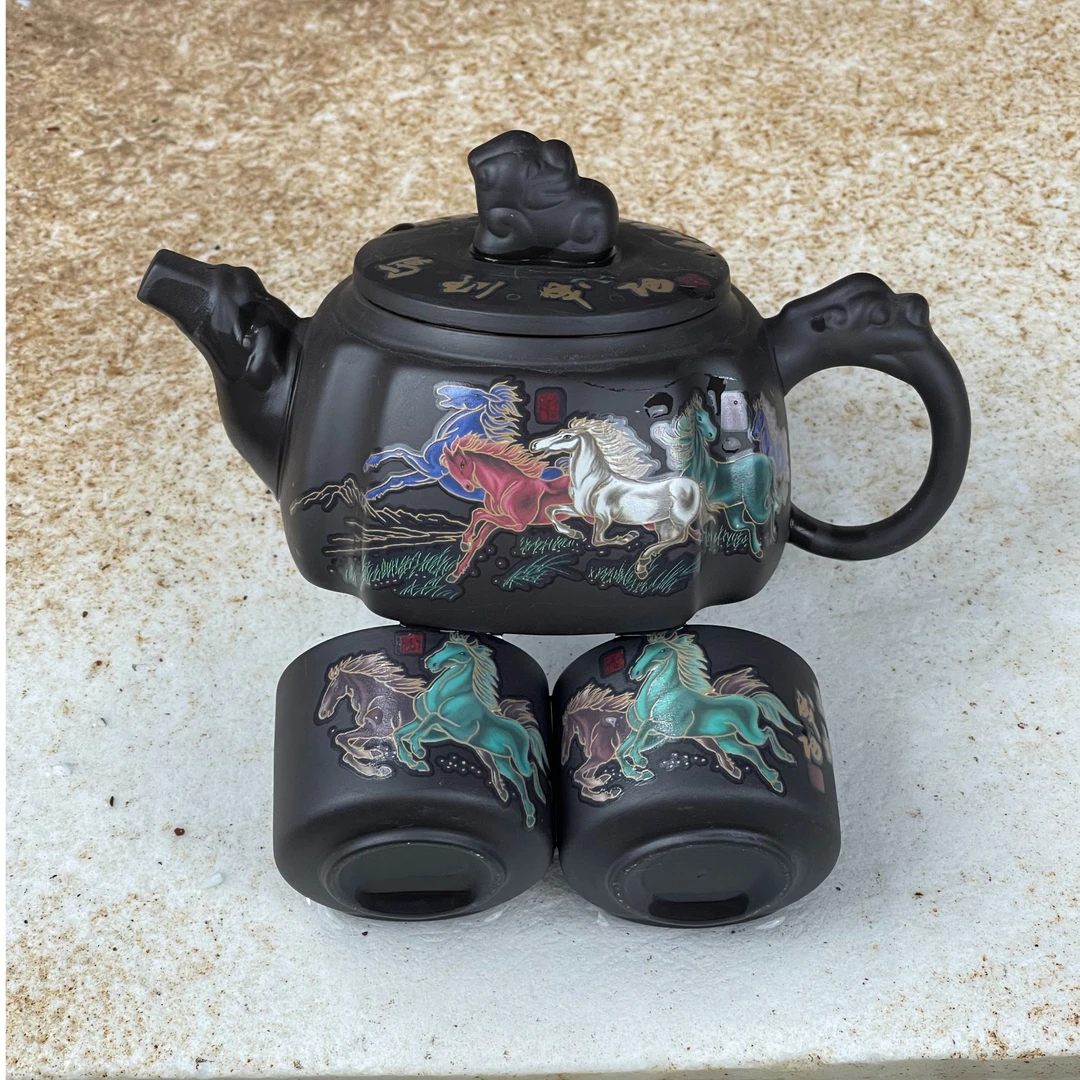 【闪购商品】马到成功深井老紫泥四方壶M