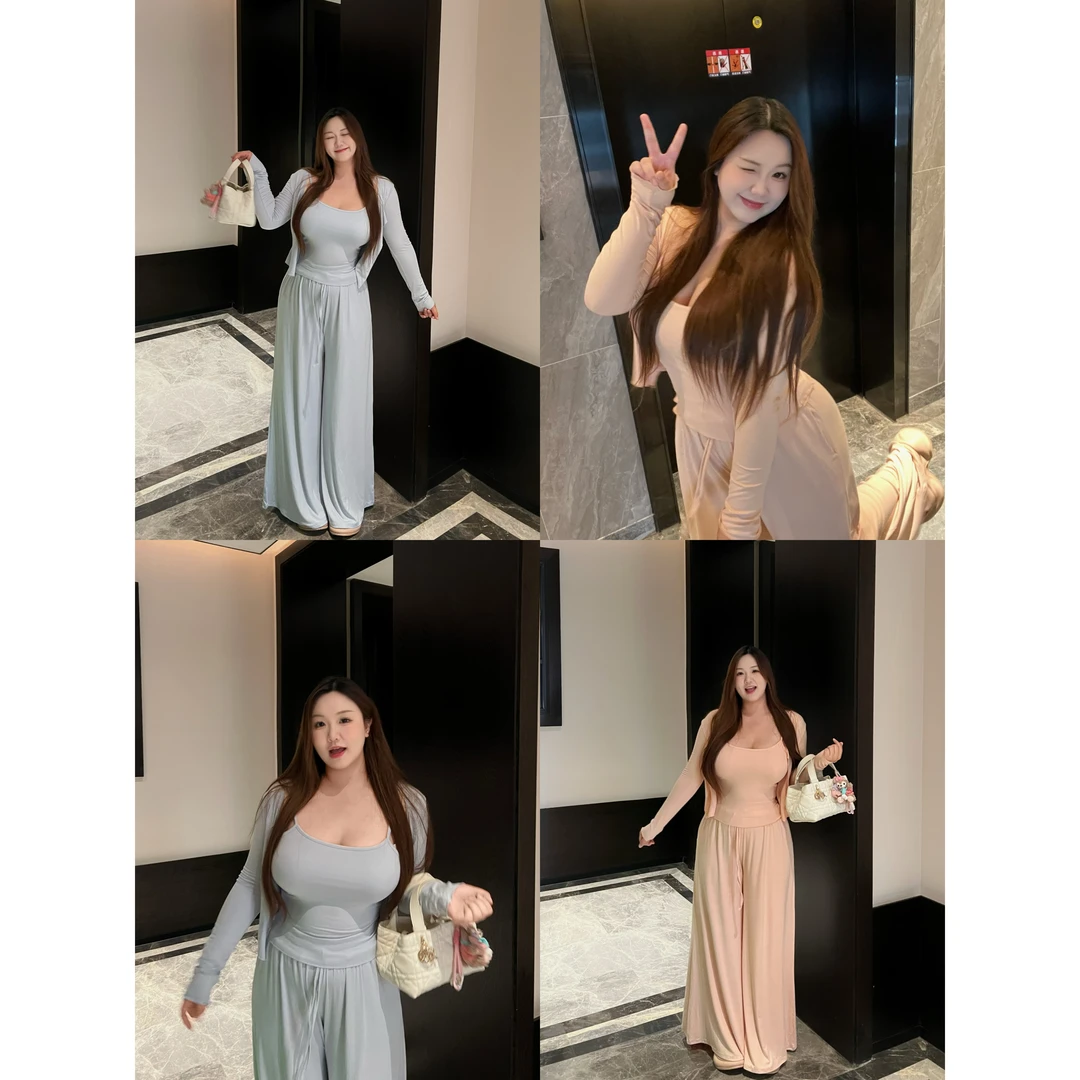 卤蛋公主【抖得很】大码胖mm时尚减龄套装洋气吊带外套裤子三件套女