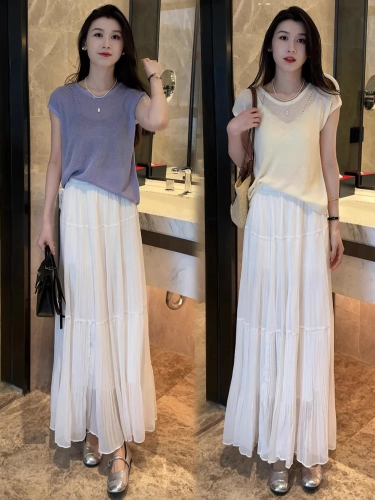 时尚套装裙女2025夏新款时髦洋气设计感冰丝针织上衣半身裙两件套