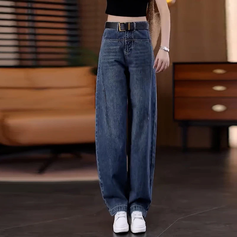 美式复古弯刀牛仔裤女2025年新款春秋季高腰显瘦时尚洋气阔腿裤子