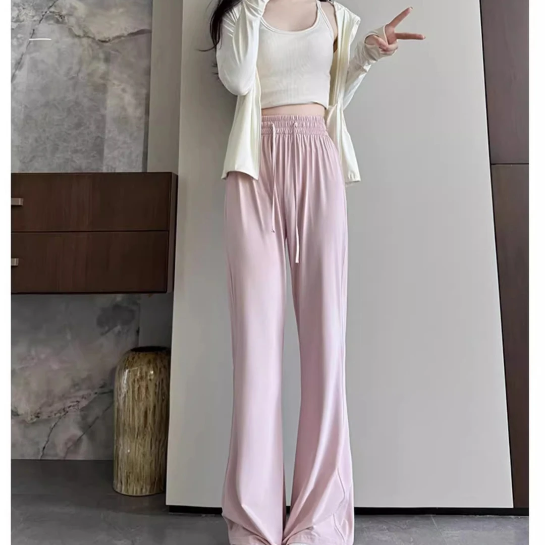 冰丝速干防晒裤女夏季高腰阔腿裤2025新款休闲轻薄运动裤凉感裤子