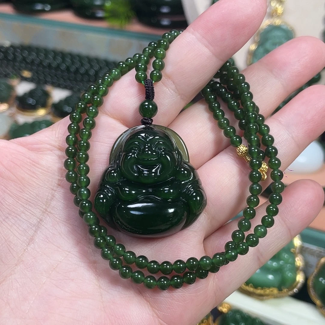 和田玉（碧玉）未镶嵌颈饰帝王绿佛公35mm