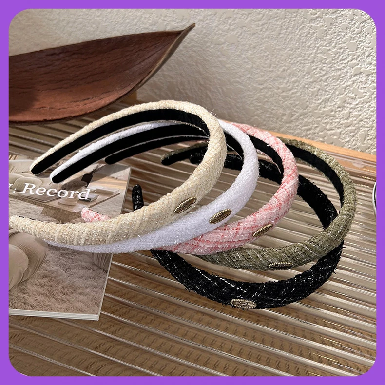 复古风粗花呢法式头箍女新款网红压发卡设计感发饰合金材质