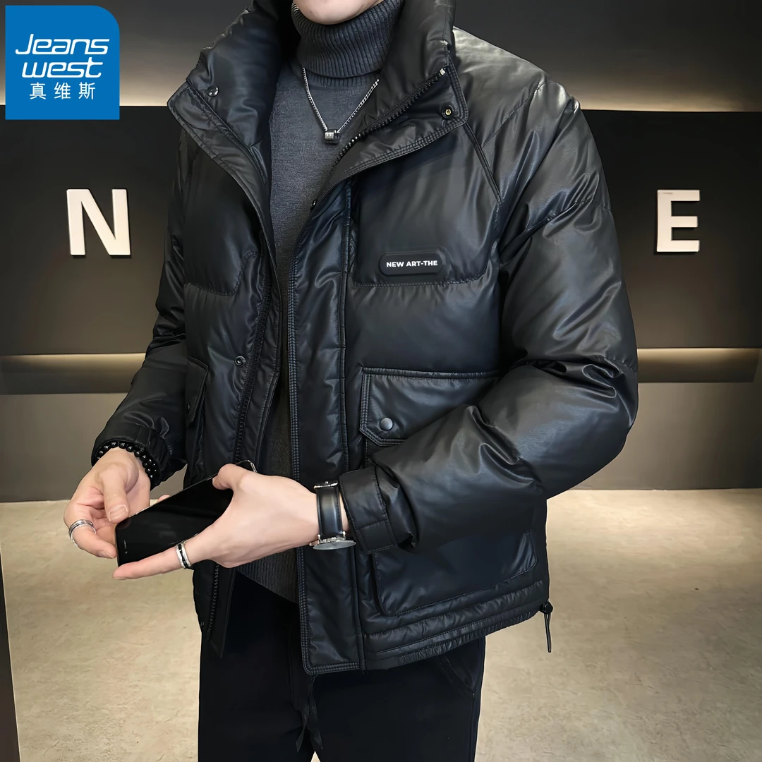 真维斯Jeanswest新款商务男士休闲羽绒服冬季韩版加厚翻领外套潮