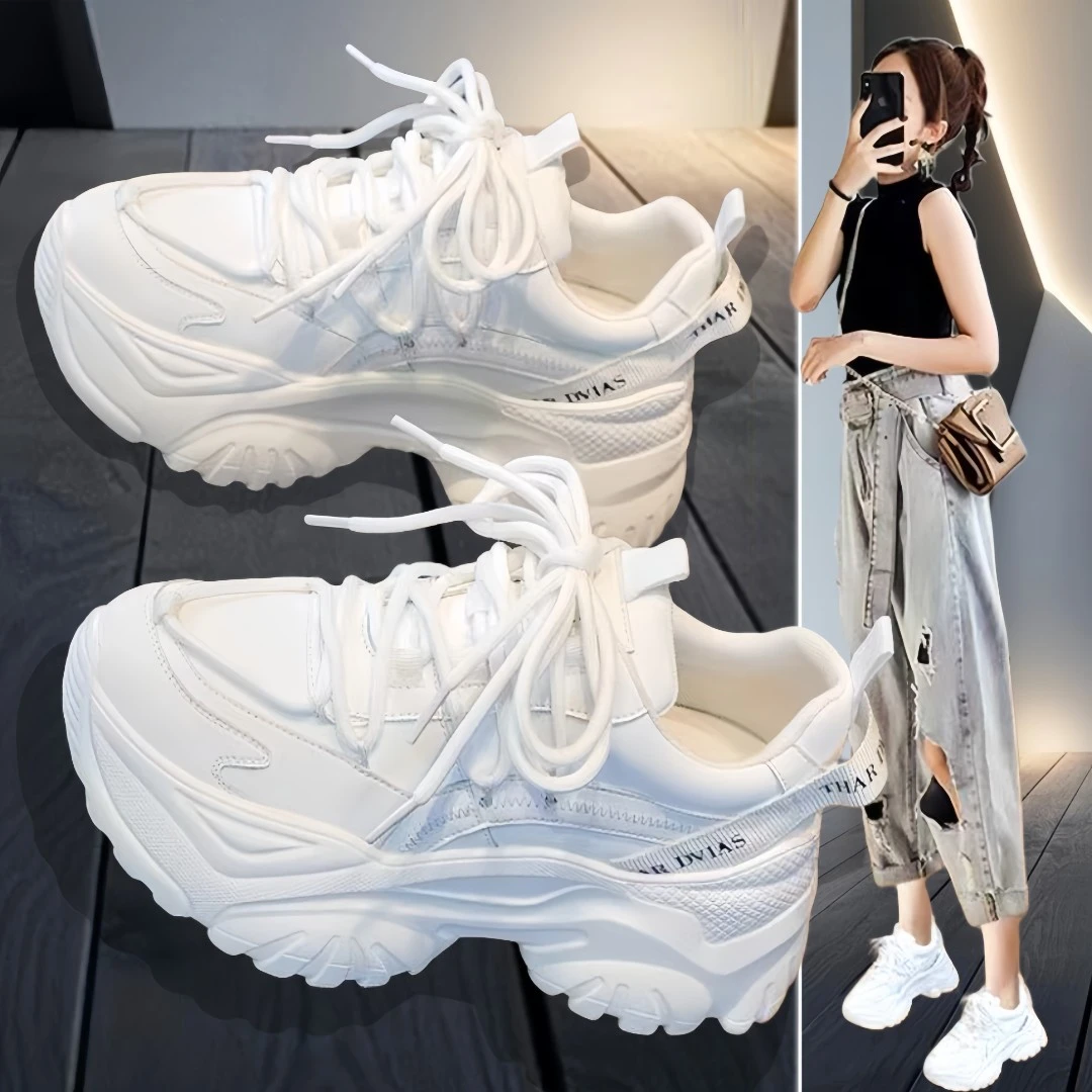 2024春季新款百搭显脚小潮牌明星同款小白鞋女运动休闲白色老爹鞋