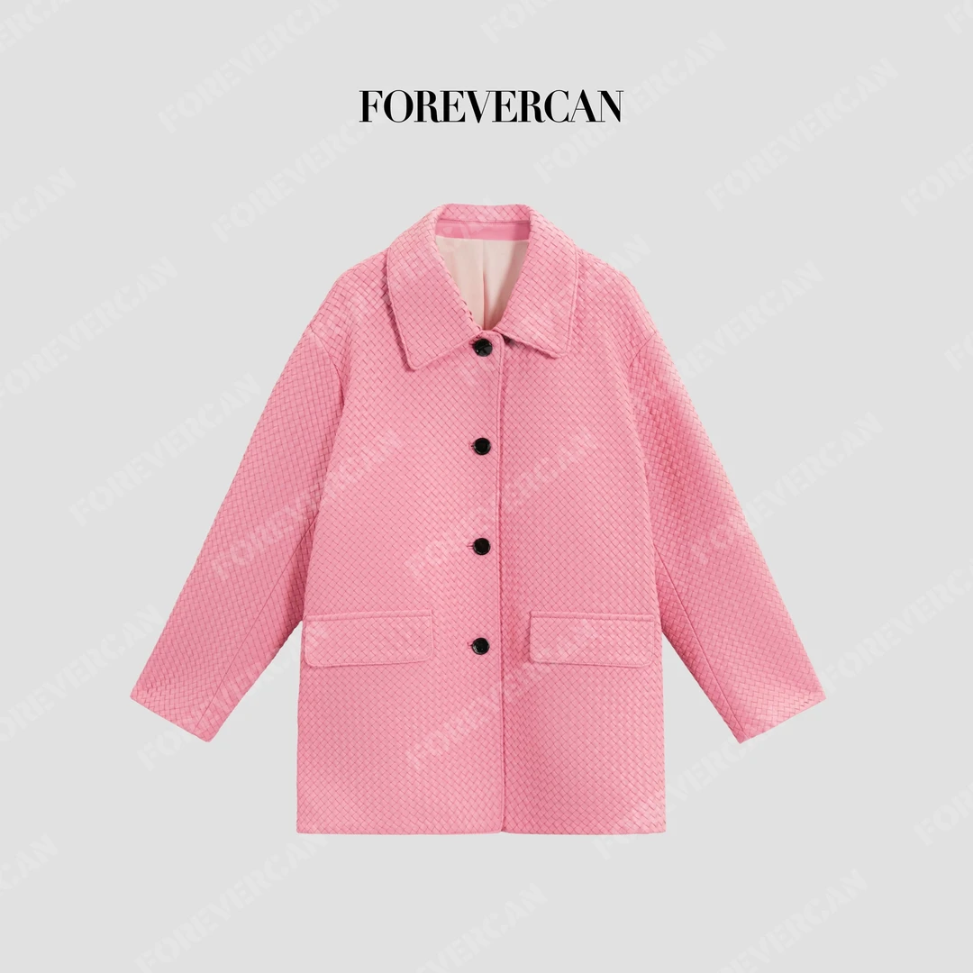 FOREVERCAN“布兰卡”手工编织进口羊皮廓形皮衣外套SC57248