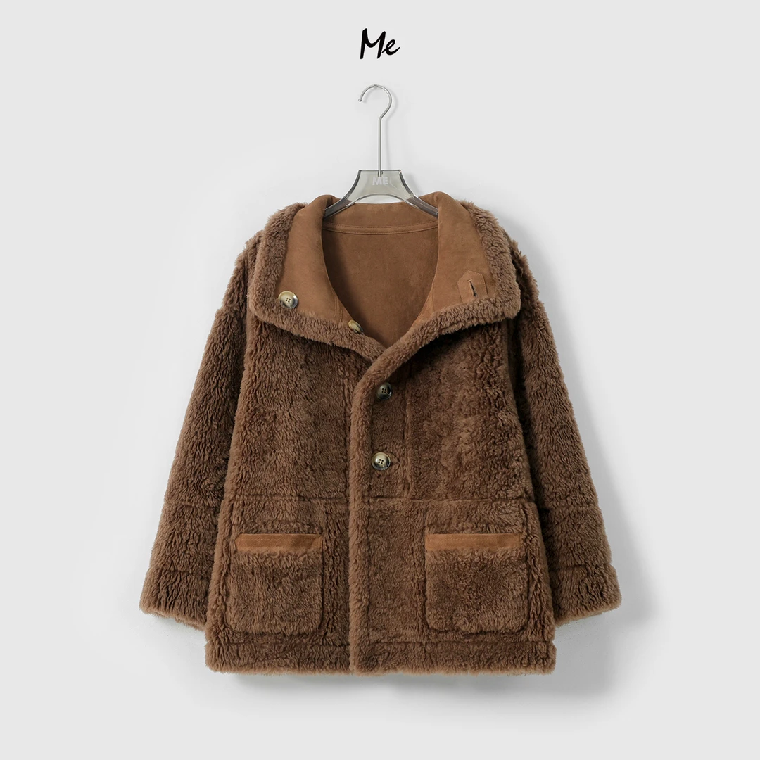 ME【赛里木】100绵羊毛两面穿牛角扣毛毛高端保暖外套MEQA3187