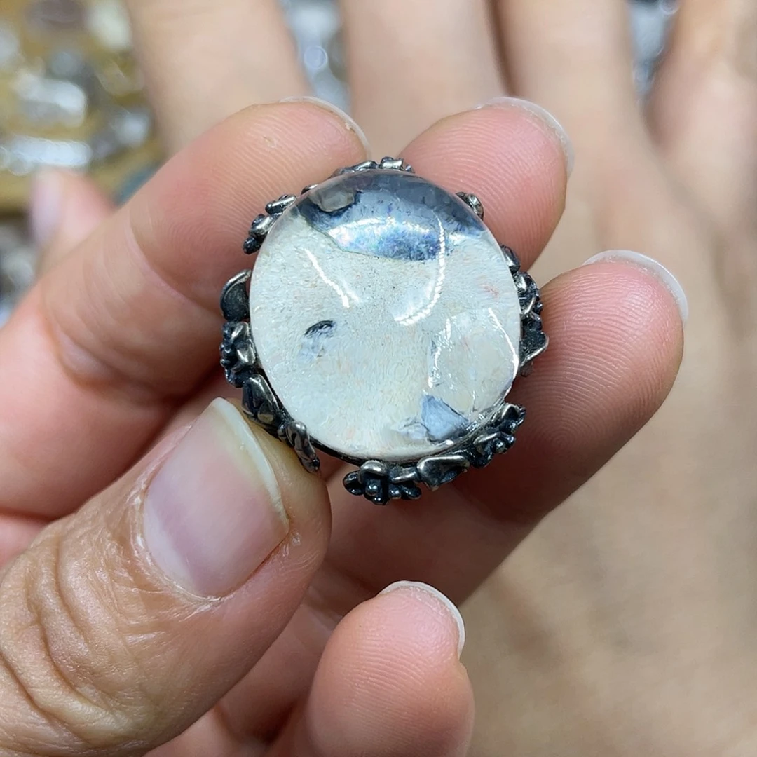 【闪购商品】银S925镶嵌珠宝半成品水晶戒指