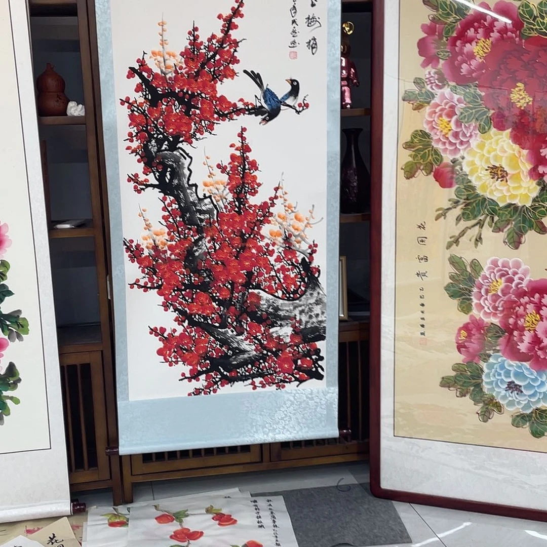 国画国画作品书法作品原稿福利梅花卷轴