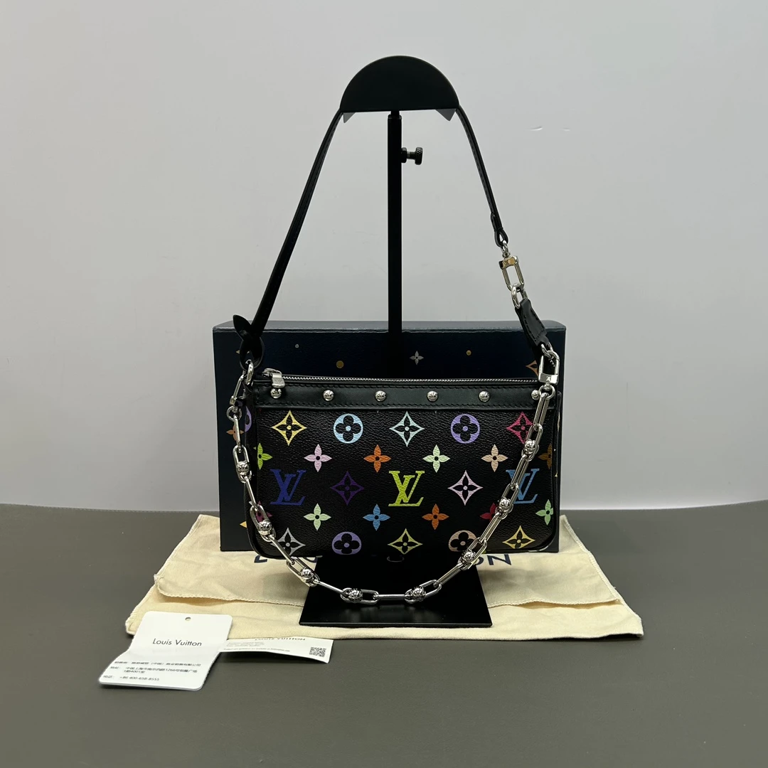 99新 LouisVuitton/路易威登 新款黑三彩大麻将单肩腋下包 41547