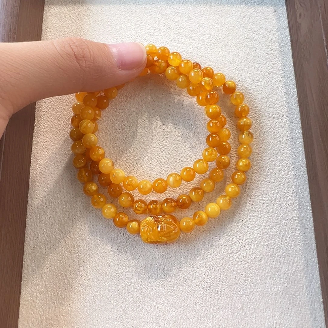 蜜蜡未镶嵌手链6.1mm蜜蜡手串