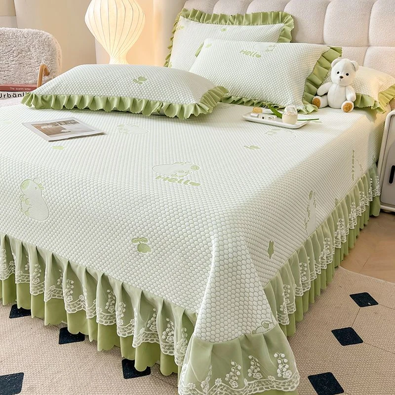 冰豆豆蕾丝床盖绗缝欧式床裙花边夹棉榻榻米亲肤透气高档加厚床盖