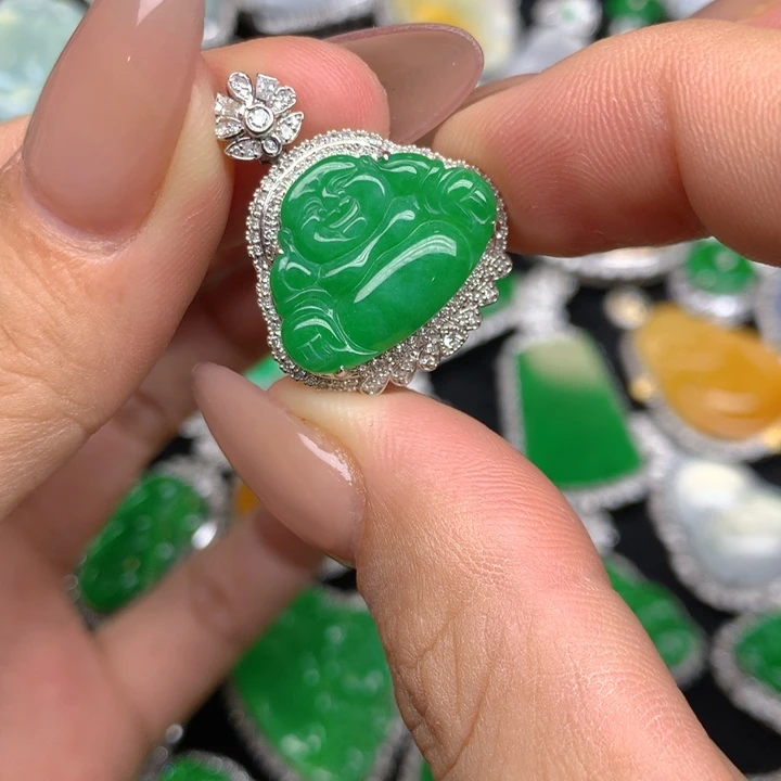 翡翠18K金镶嵌吊坠(不含链)