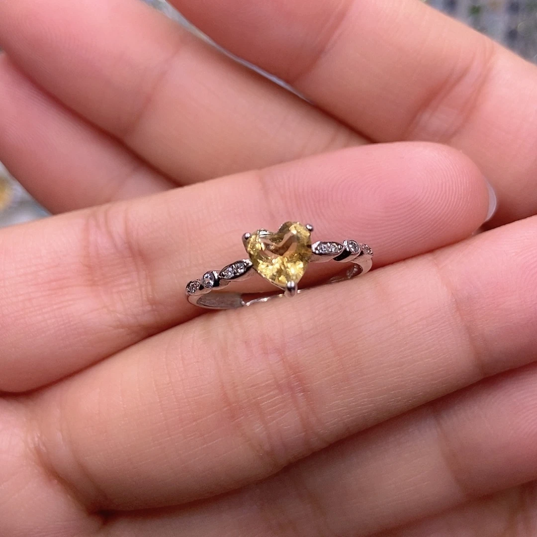 黄晶戒指银S925镶嵌