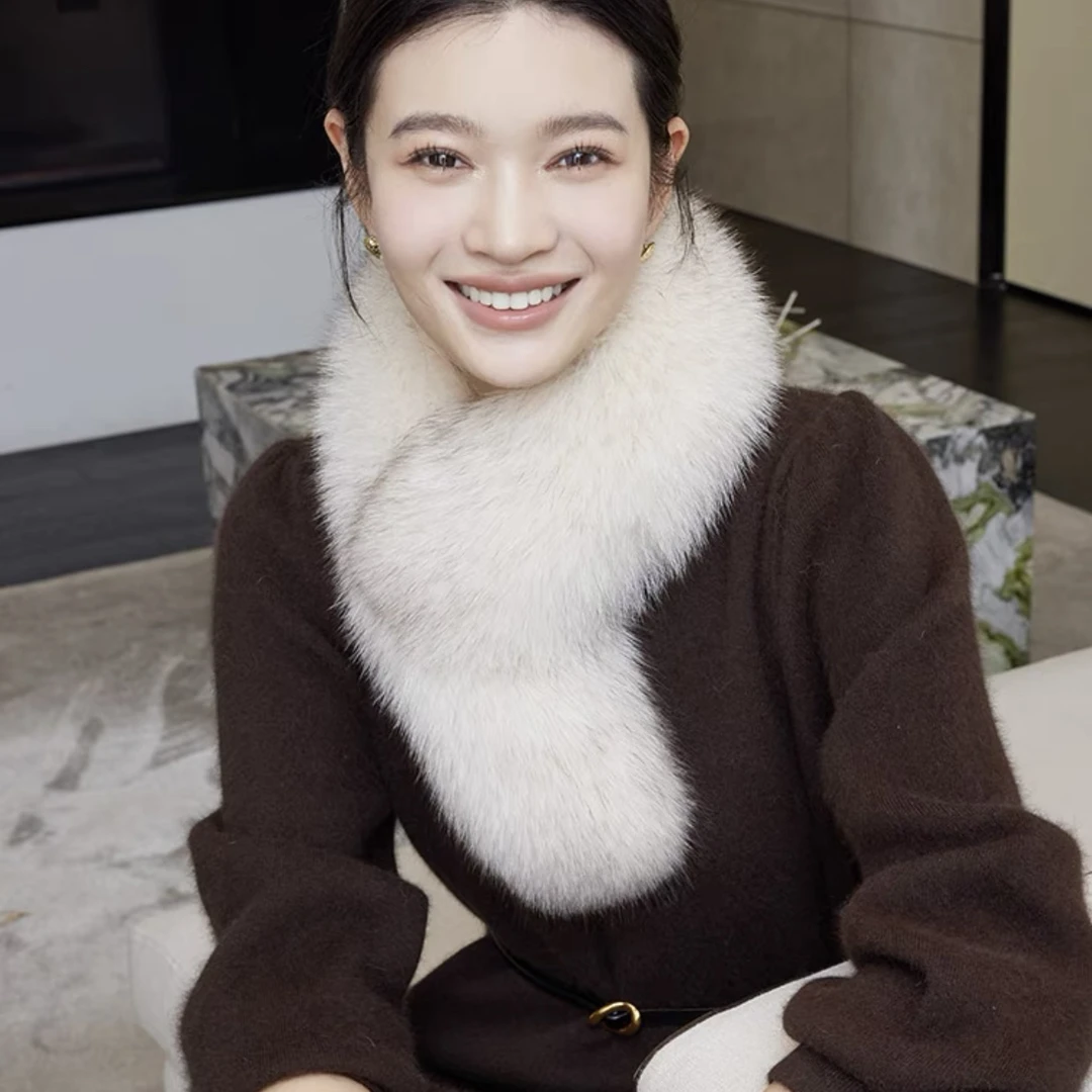 狐狸毛围巾女保暖保暖装饰男女通用波点围巾大毛领韩版女士冬款