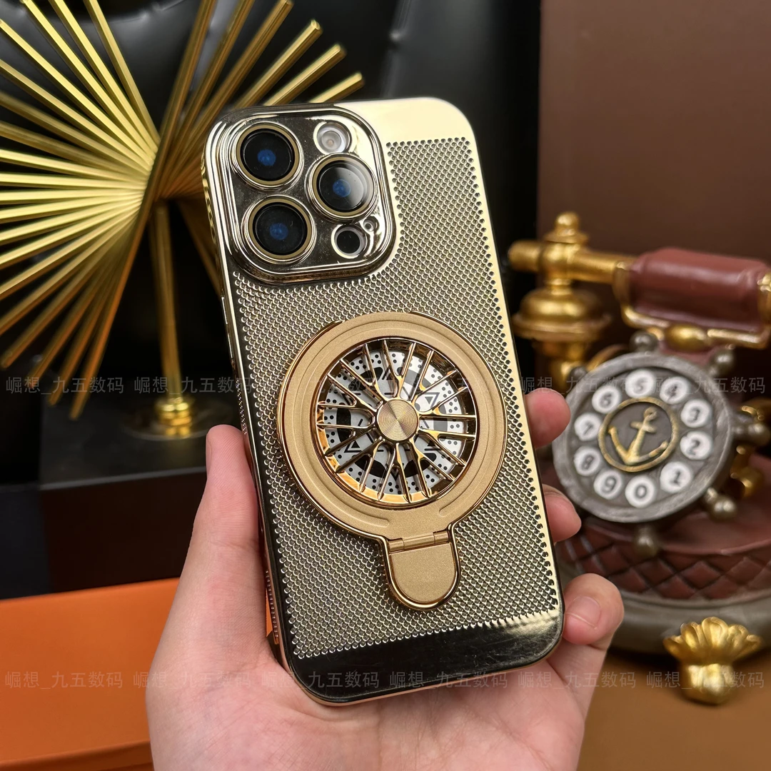 【五金支架+自带镜头膜】适用苹果16Promax电镀散热防摔支架全包壳