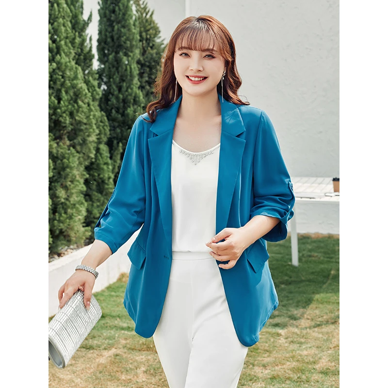 MsShe大码女装新春装气质轻薄七分袖长款西装M2303307